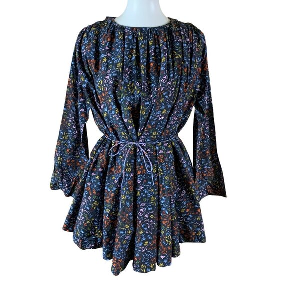 Elliette Tate Silk Blend Floral Fit And Flare Mini Dress Long Sleeve Boho 2 - Picture 2 of 6